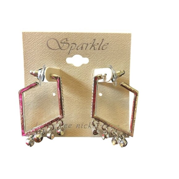Sparkle Women's Silver Tone Geometric Drop Earrings With Rhinestone Accents - Picture 1 of 5